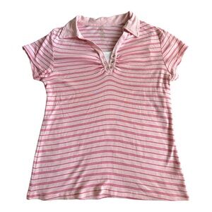 Faded Glory Pink Striped Short Sleeve Polo Tee Vintage Y2K